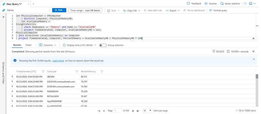 Screenshot that shows the results of the let operator example.