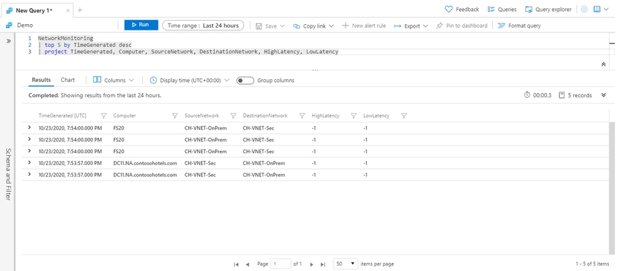 Screenshot that shows the results of the top operator example.